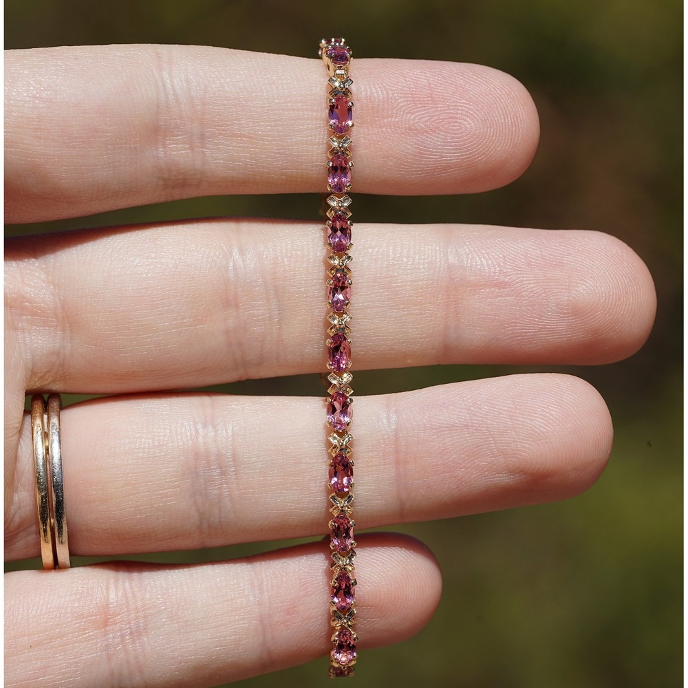Vintage 14k Solid Yellow Gold Natural Pink Tourmaline Tennis Bracelet 7" 3.47mm